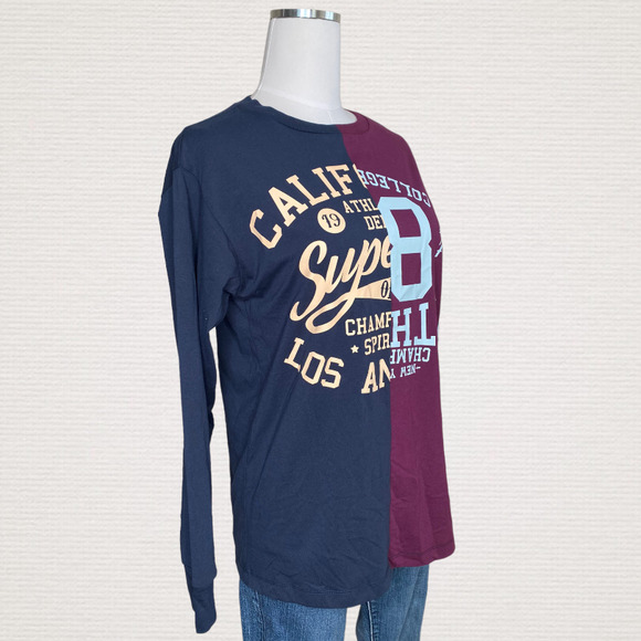BP Split Sport Long Sleeve Graphic Top In Navy/Purple Redone Sport - Picture 6 of 9